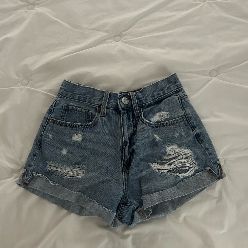 Aeropostale Blue Distressed Jean Shorts High-Waisted